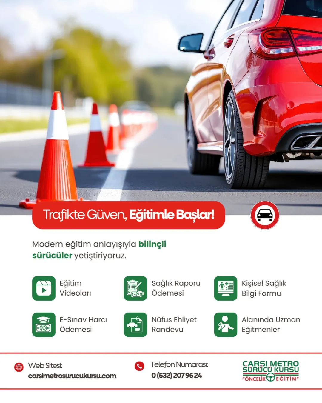 Çarşı Metro Sürücü Kursu — Sürücü kursu hizmet kalemlerini ikonlarla anlatan post