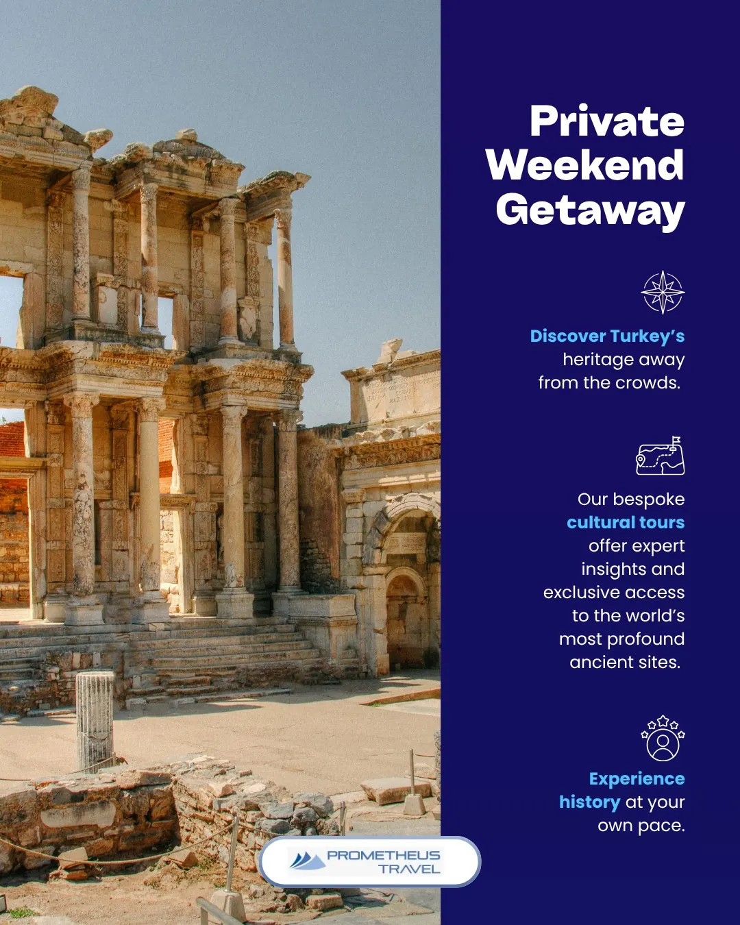 Prometheus Travel — Özel hafta sonu kültür turlarını tanıtan post