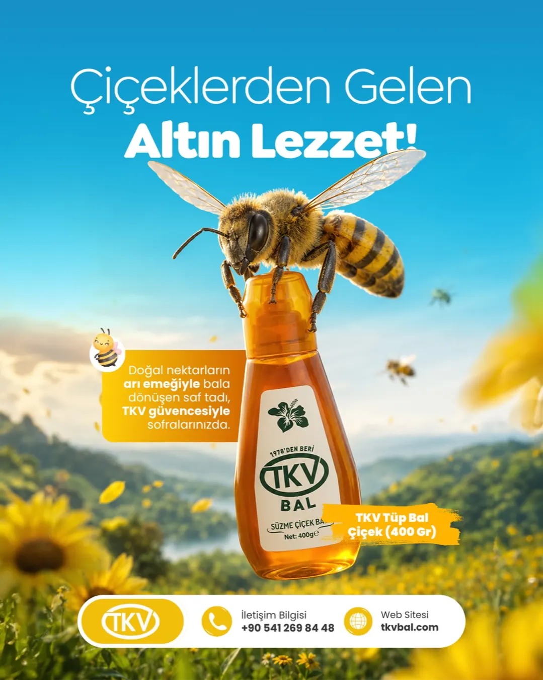 TKV Bal — Süzme çiçek balı ürün tanıtım postu
